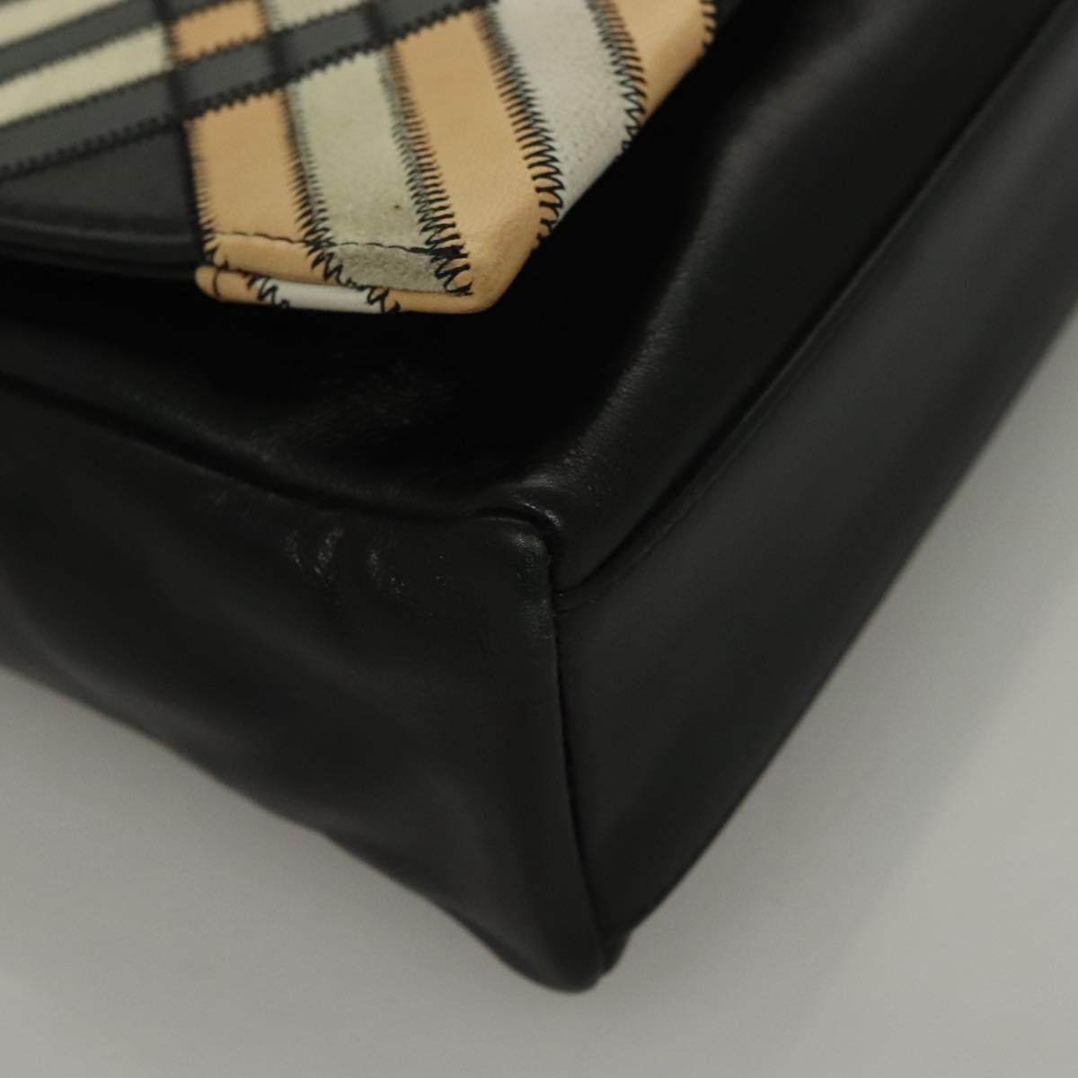 BURBERRY Nova Check Shoulder Bag Leather Black Gold Auth 132286