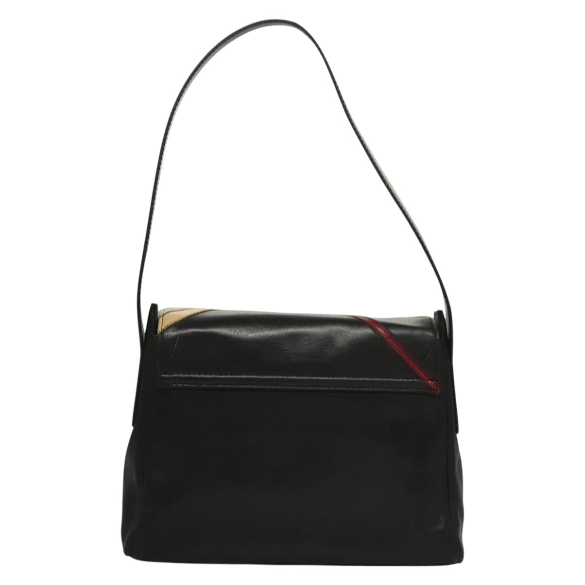 BURBERRY Nova Check Shoulder Bag Leather Black Gold Auth 132286