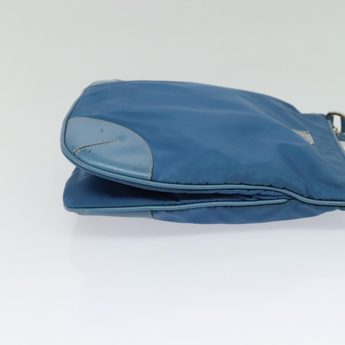 PRADA Shoulder Bag Nylon Blue Silver Auth 132289