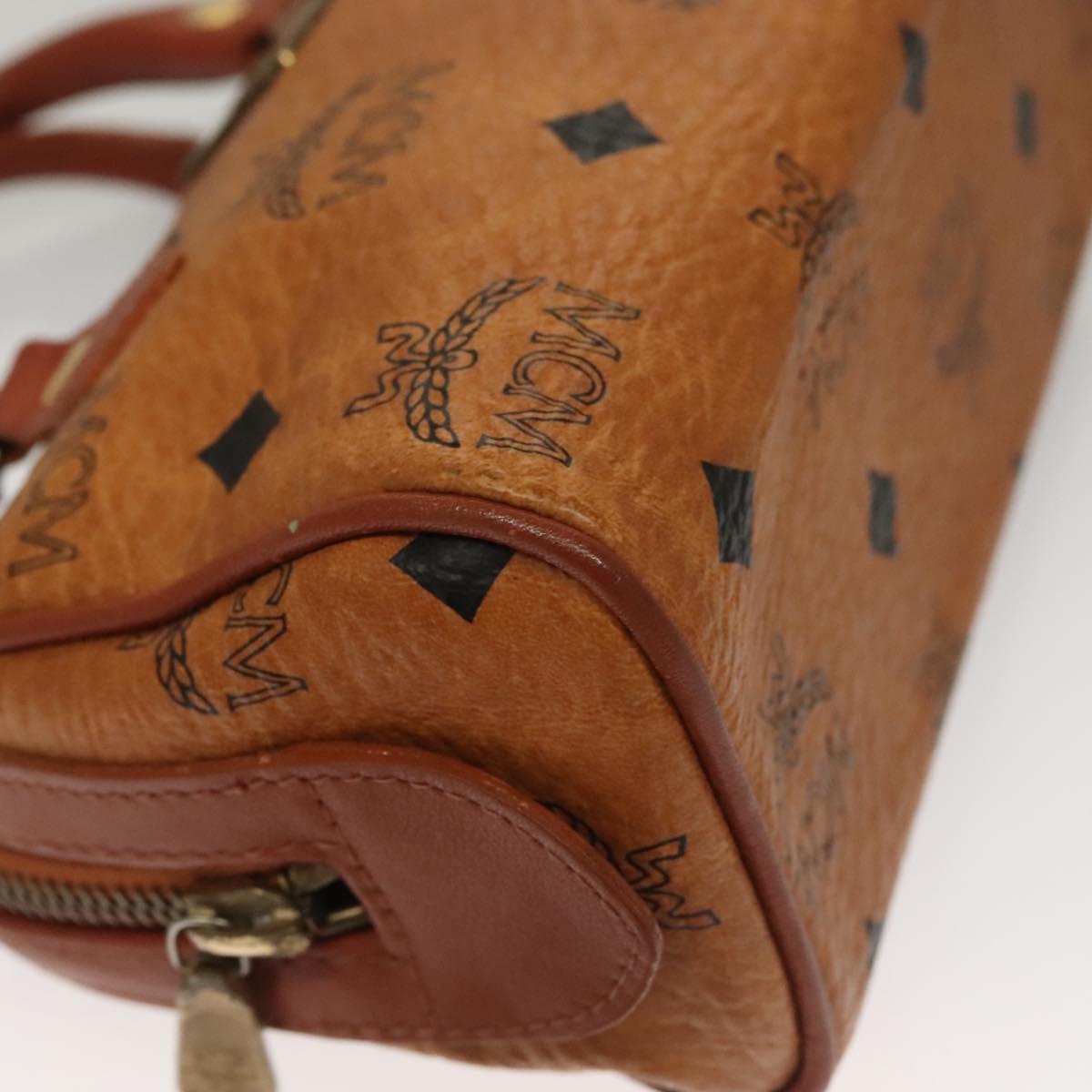 MCM Logogram Vicetos Mini Boston Bag PVC Leather 2way Brown Gold Auth 132305