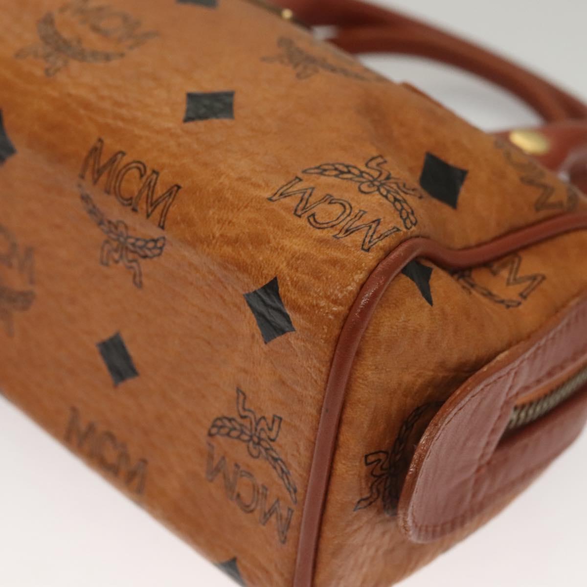 MCM Logogram Vicetos Mini Boston Bag PVC Leather 2way Brown Gold Auth 132305