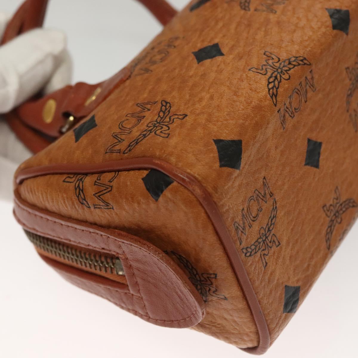 MCM Logogram Vicetos Mini Boston Bag PVC Leather 2way Brown Gold Auth 132305