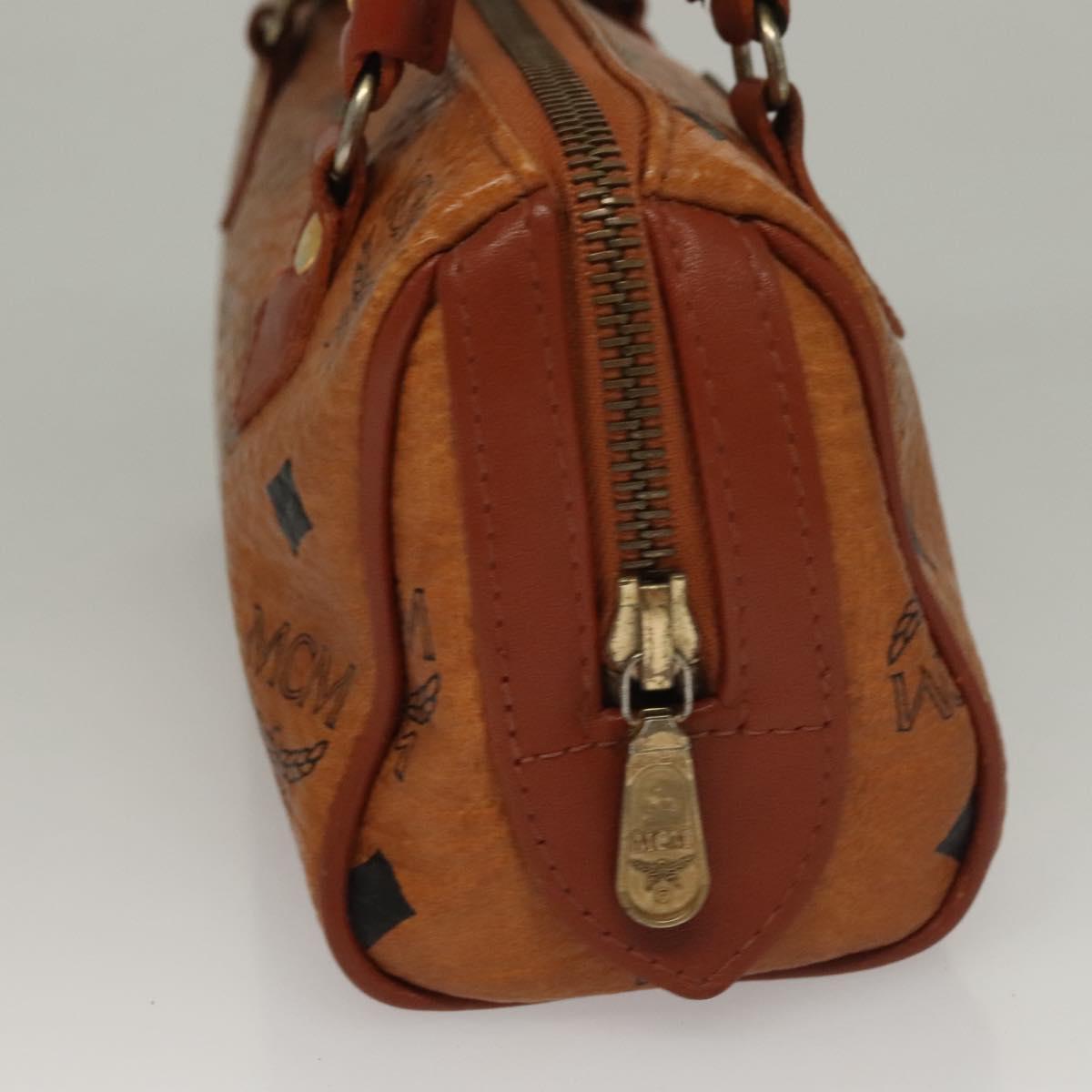 MCM Logogram Vicetos Mini Boston Bag PVC Leather 2way Brown Gold Auth 132305