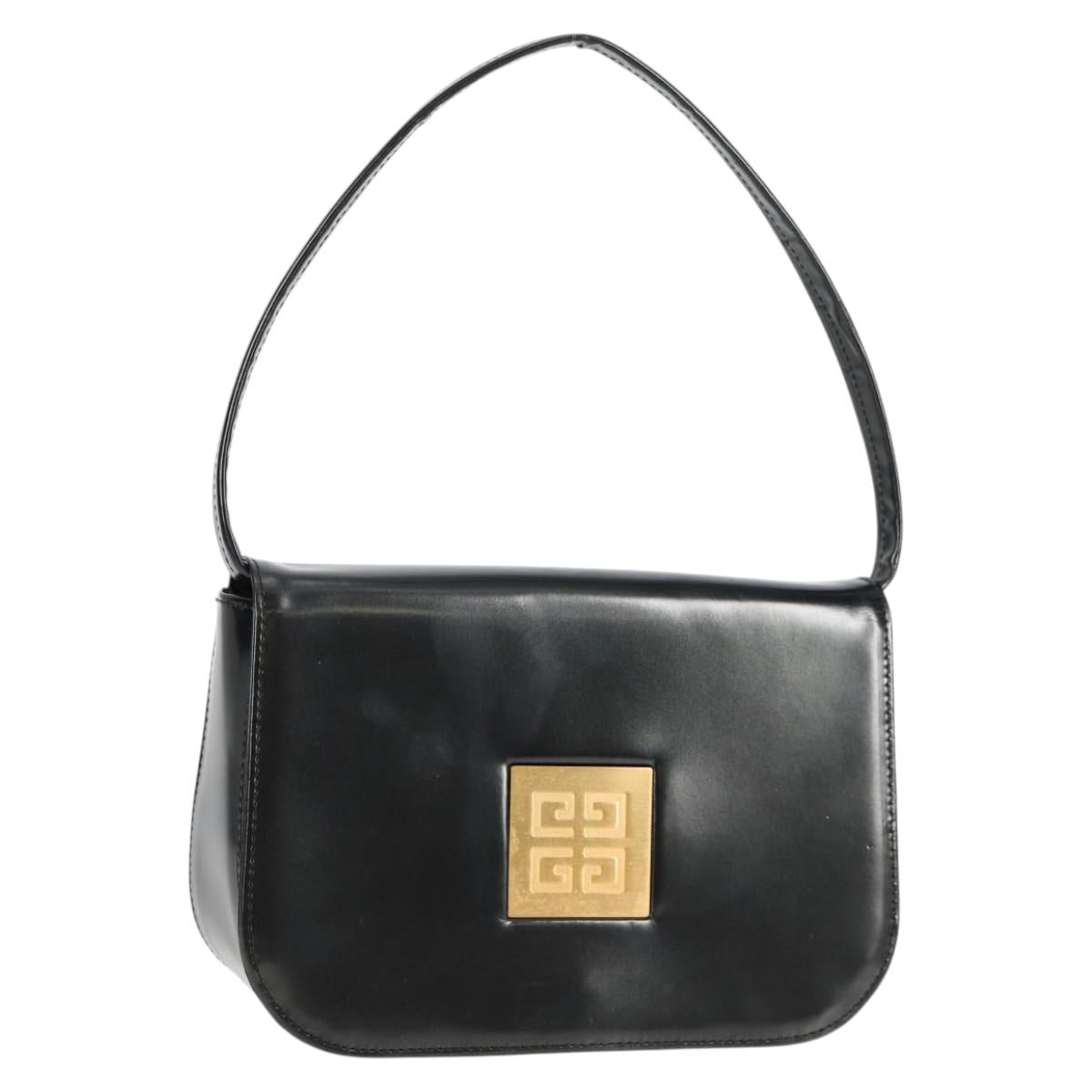 GIVENCHY Shoulder Bag Leather Black Gold Auth 132326V
