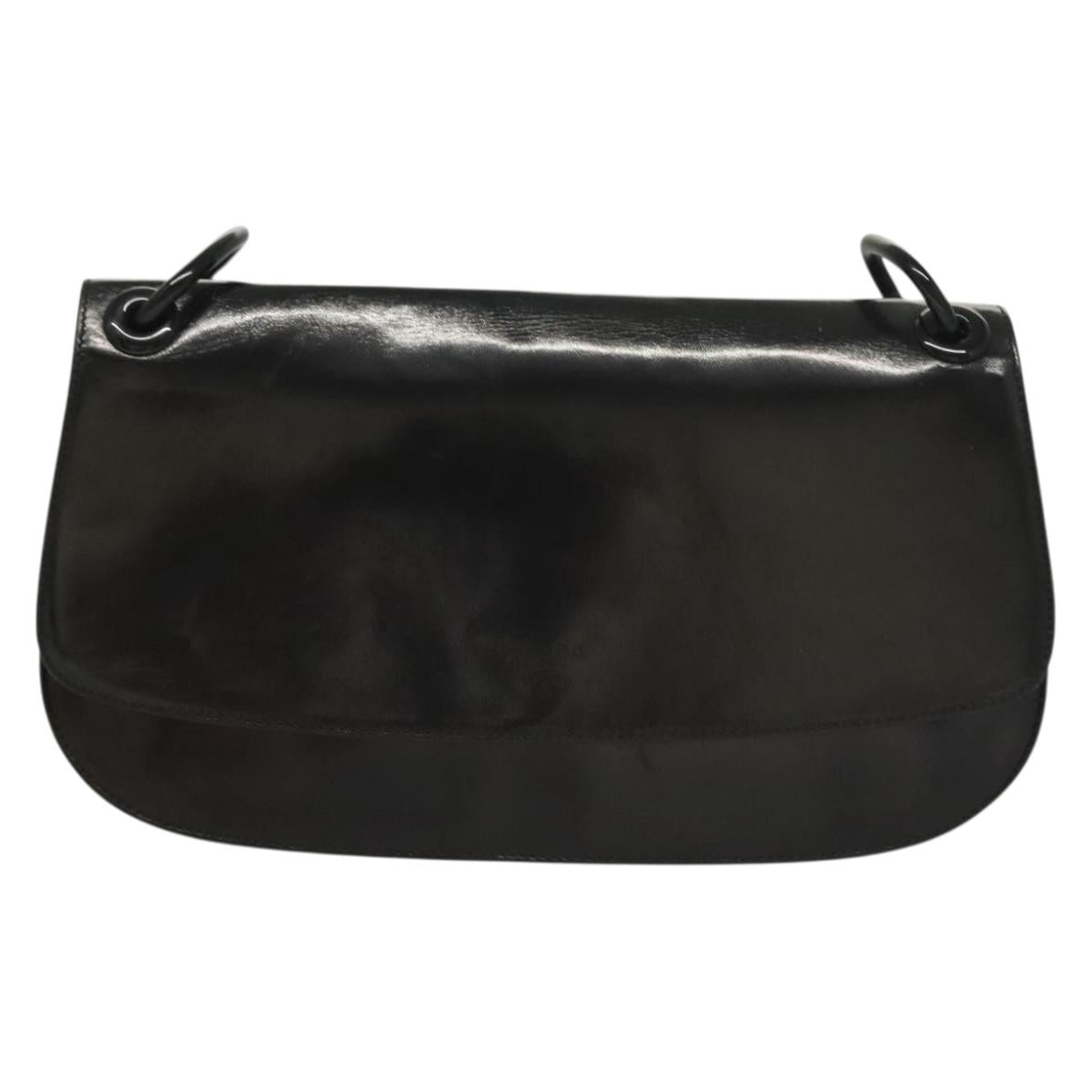 PRADA Chain Shoulder Bag Leather Black Auth 132369