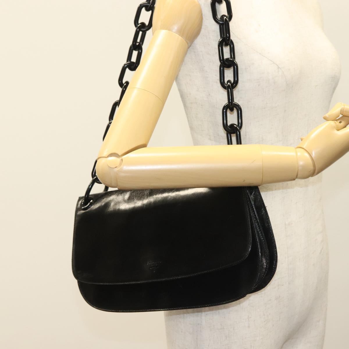 PRADA Chain Shoulder Bag Leather Black Auth 132369