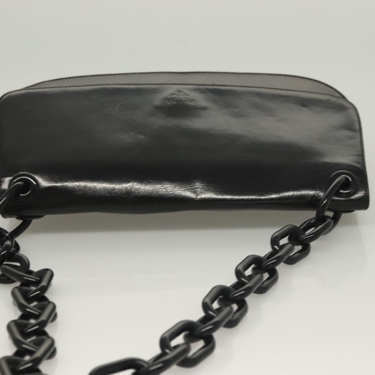 PRADA Chain Shoulder Bag Leather Black Auth 132369