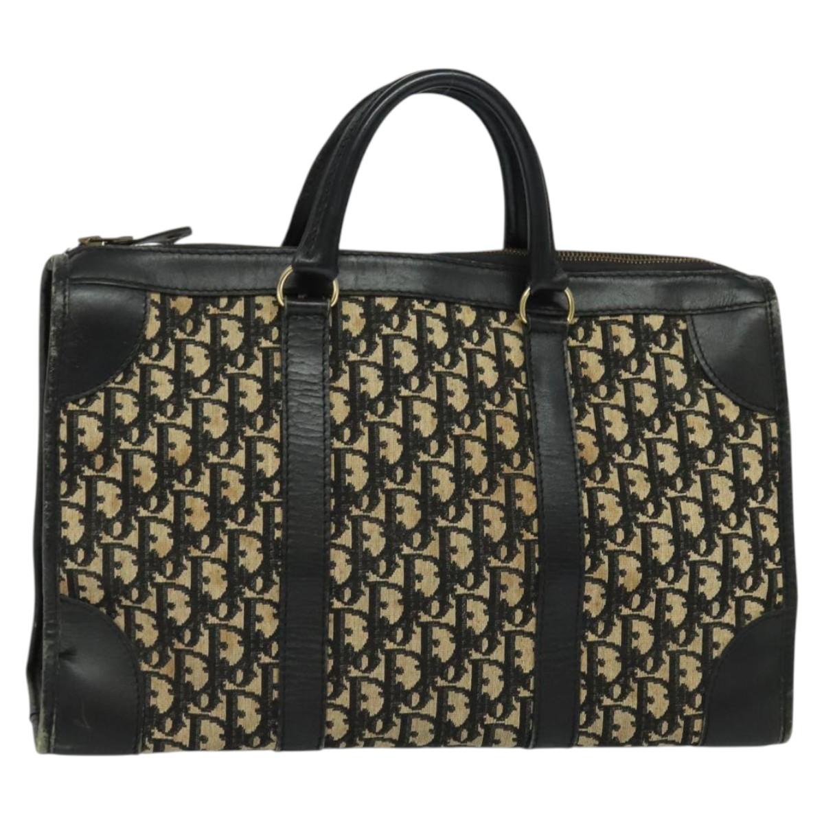 Christian Dior Trotter Canvas Hand Bag Navy Gold Auth 132382