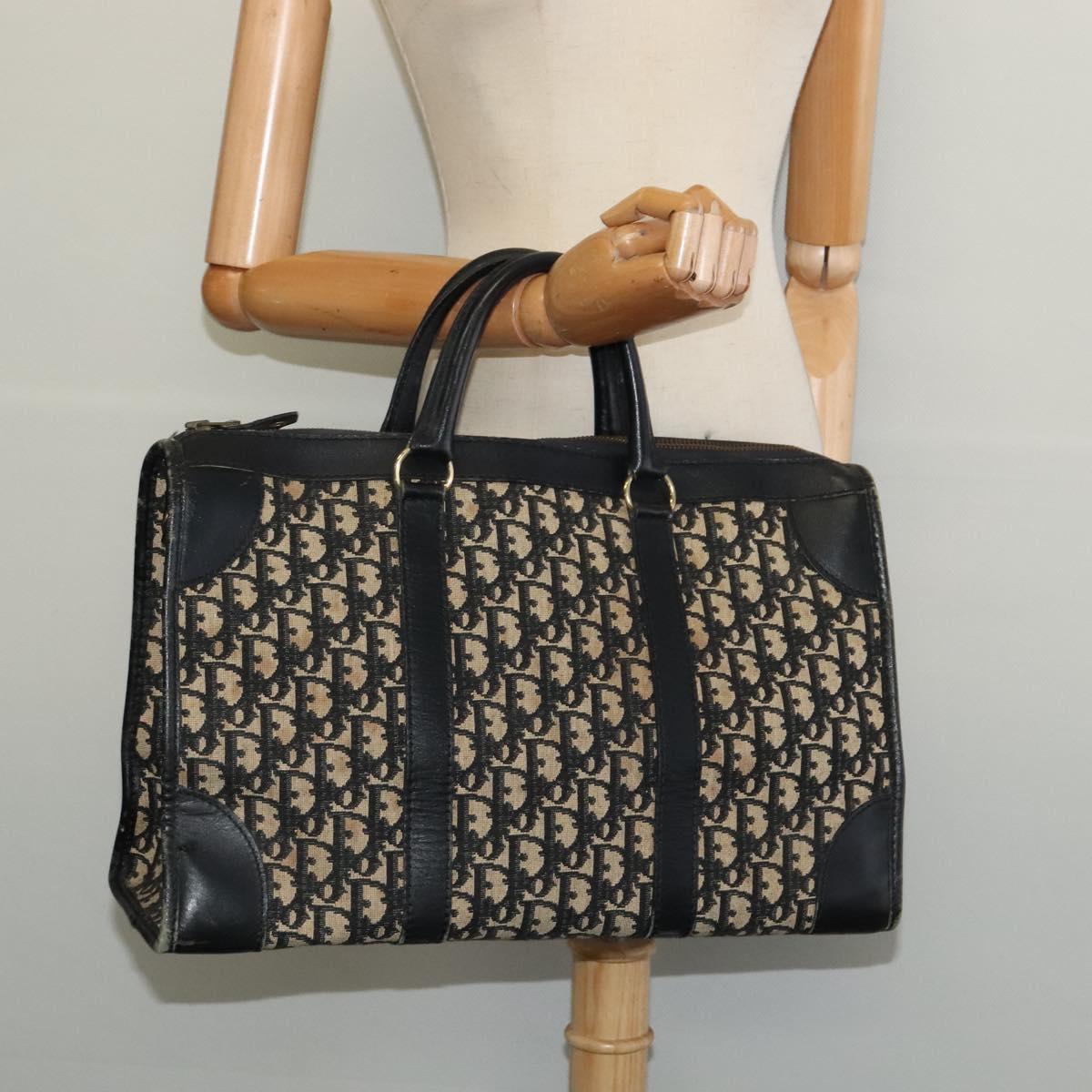 Christian Dior Trotter Canvas Hand Bag Navy Gold Auth 132382