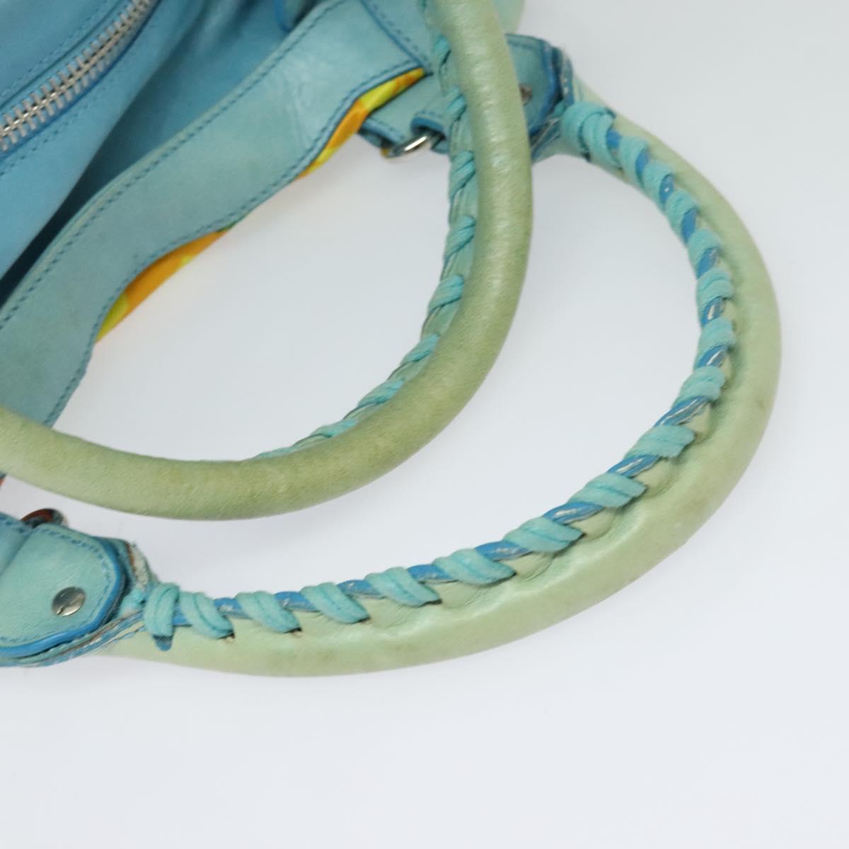 BALENCIAGA The Giant Brief Hand Bag Nylon Light Blue Silver Auth 132399