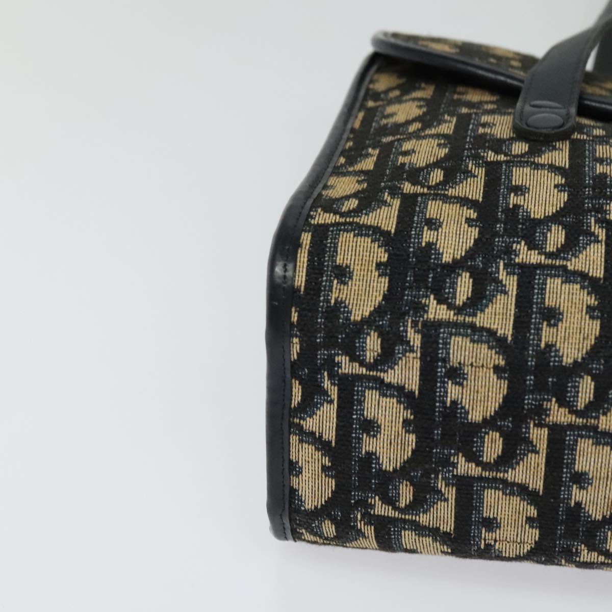 Christian Dior Trotter Canvas Hand Bag Navy Gold Auth 132402