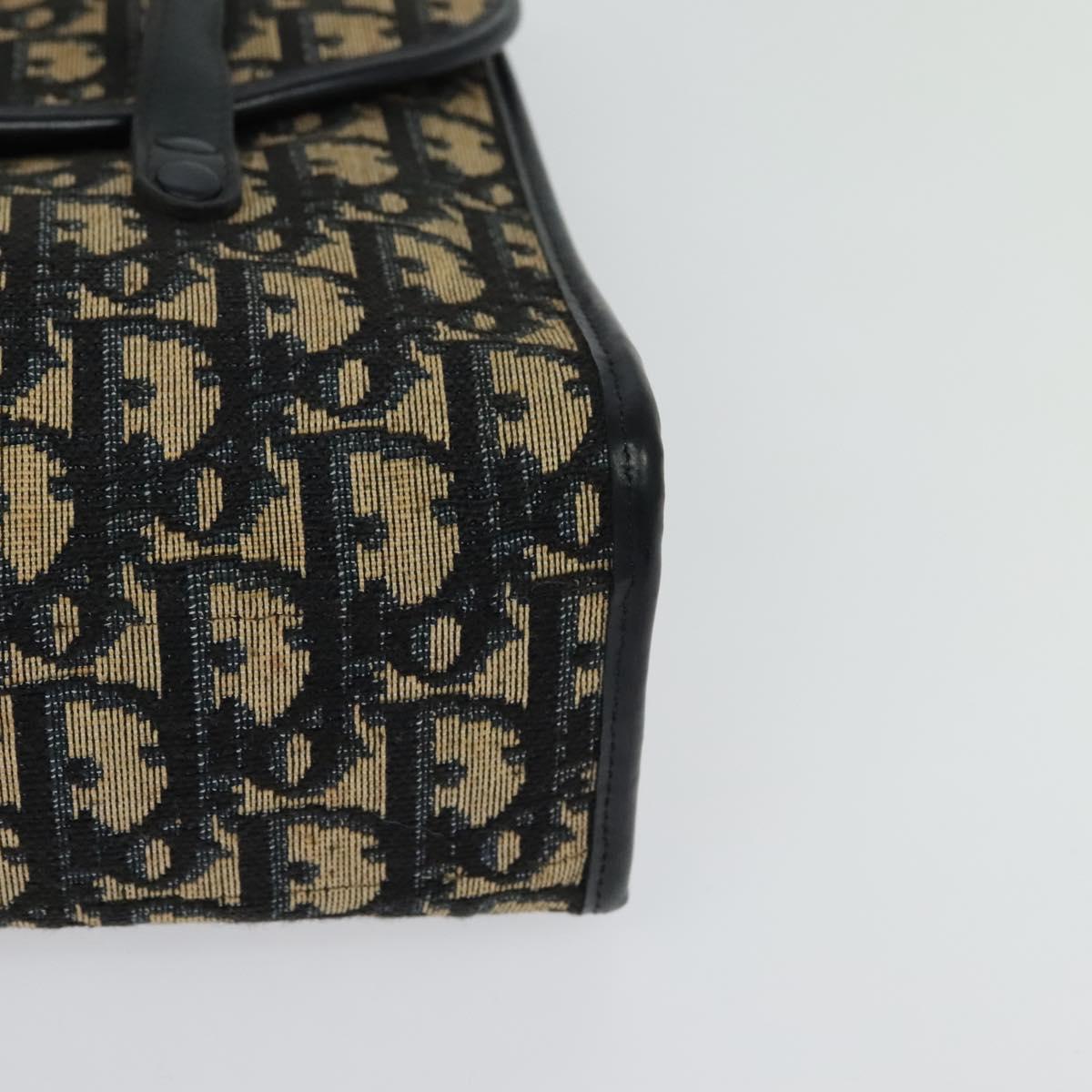 Christian Dior Trotter Canvas Hand Bag Navy Gold Auth 132402