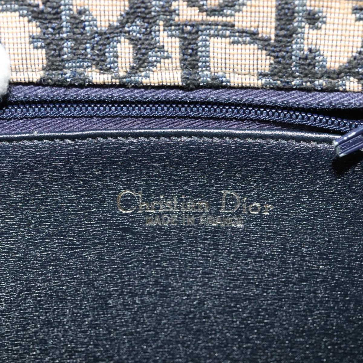 Christian Dior Trotter Canvas Hand Bag Navy Gold Auth 132402