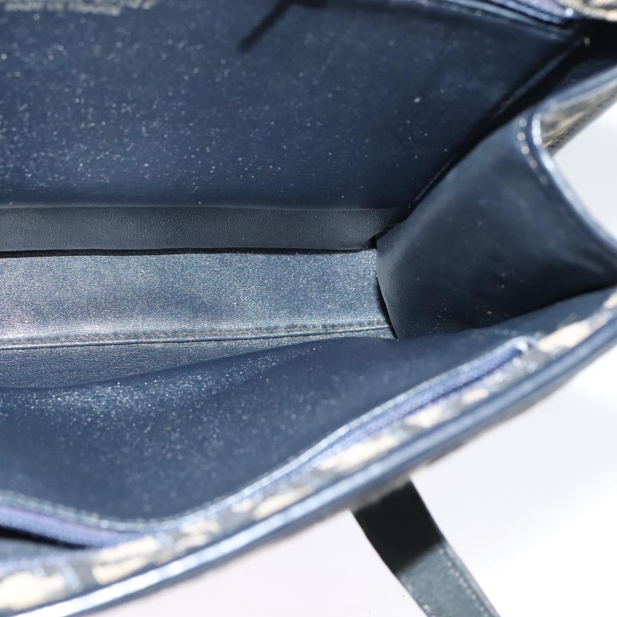 Christian Dior Trotter Canvas Hand Bag Navy Gold Auth 132402