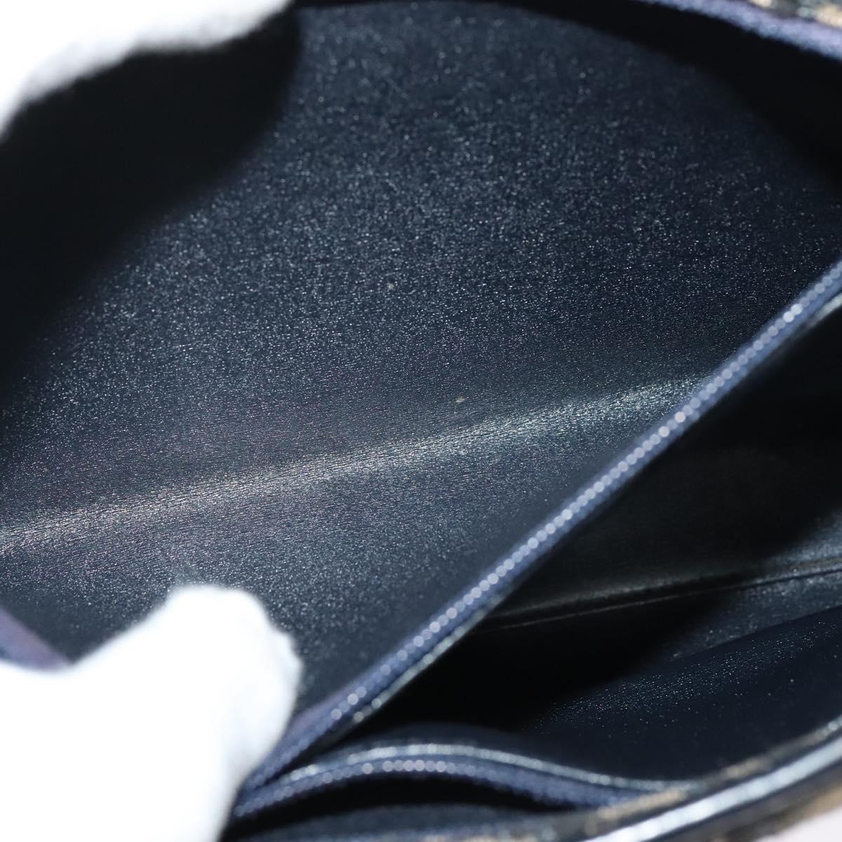 Christian Dior Trotter Canvas Hand Bag Navy Gold Auth 132402