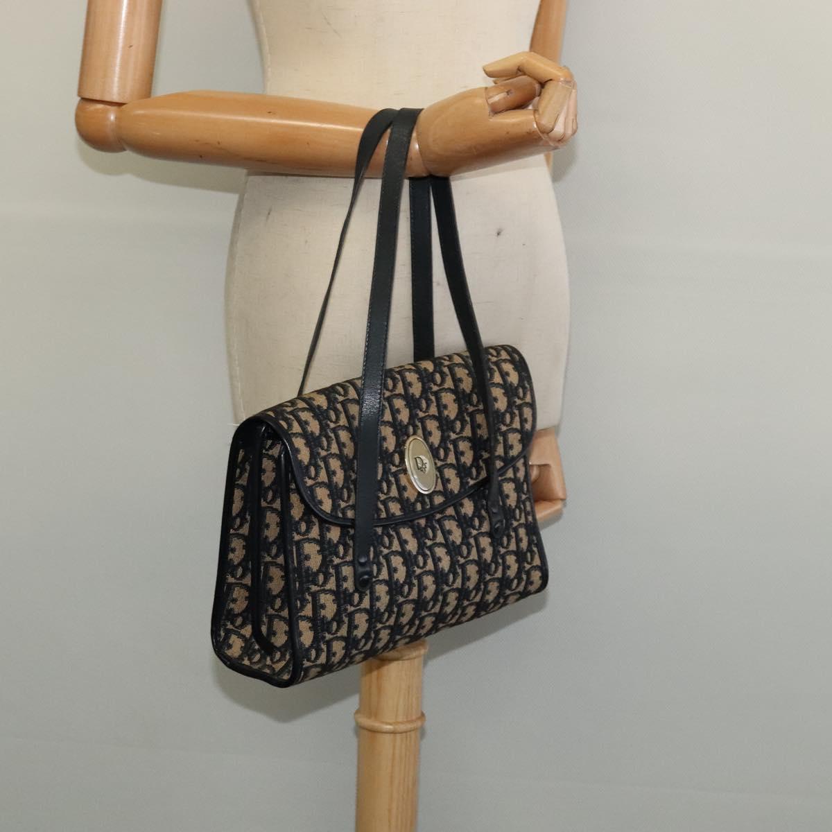 Christian Dior Trotter Canvas Hand Bag Navy Gold Auth 132402