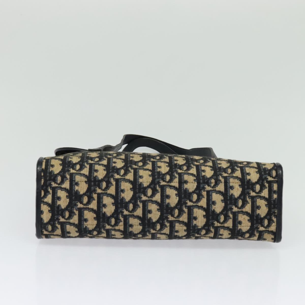 Christian Dior Trotter Canvas Hand Bag Navy Gold Auth 132402