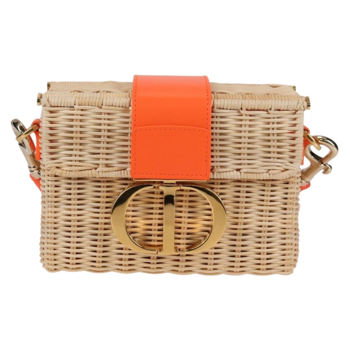 Christian Dior Shoulder Bag Raffia Orange Beige Auth 132405M
