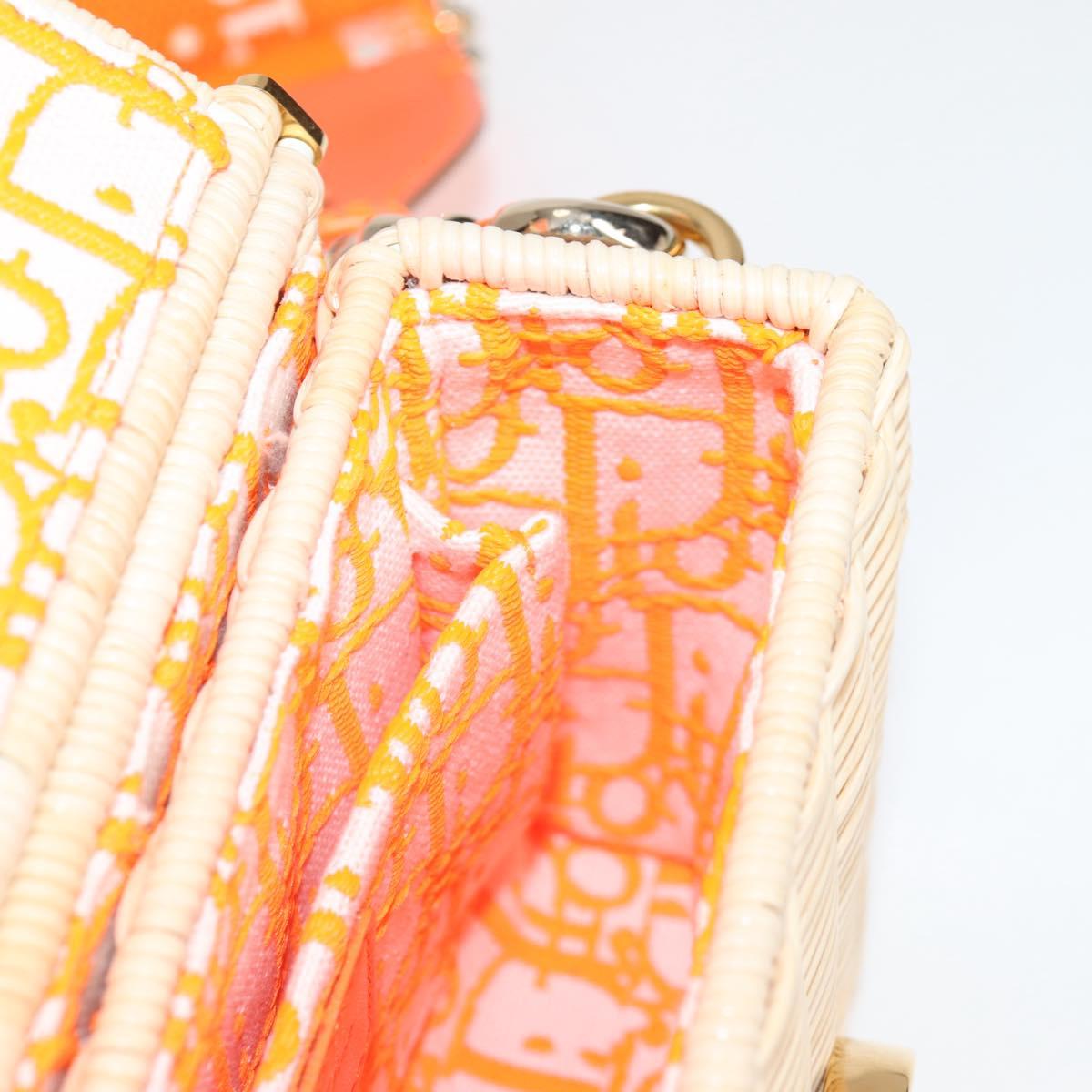 Christian Dior Shoulder Bag Raffia Orange Beige Auth 132405M