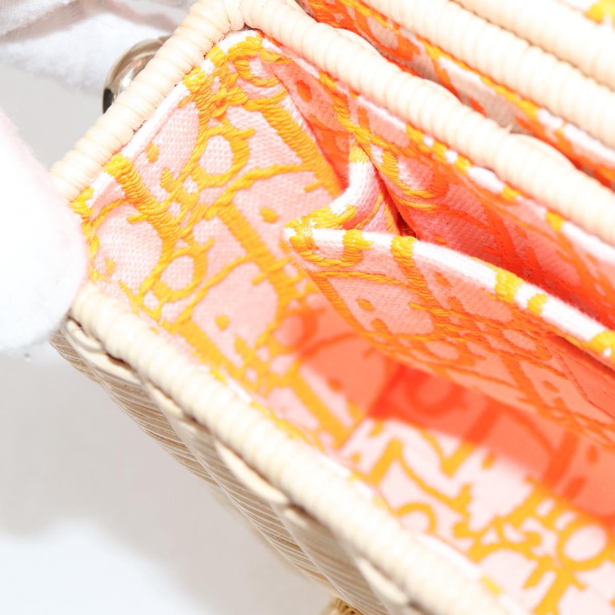 Christian Dior Shoulder Bag Raffia Orange Beige Auth 132405M