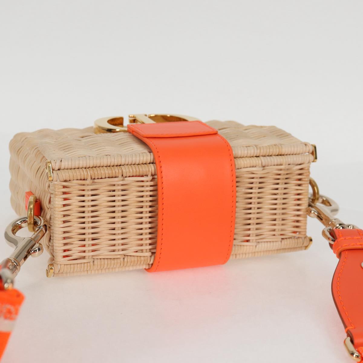 Christian Dior Shoulder Bag Raffia Orange Beige Auth 132405M