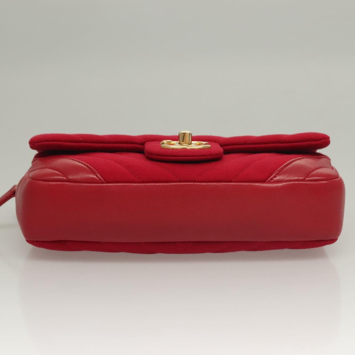 CHANEL Chain V Stitch Shoulder Bag Cotton Red Gold CC Auth 132418M