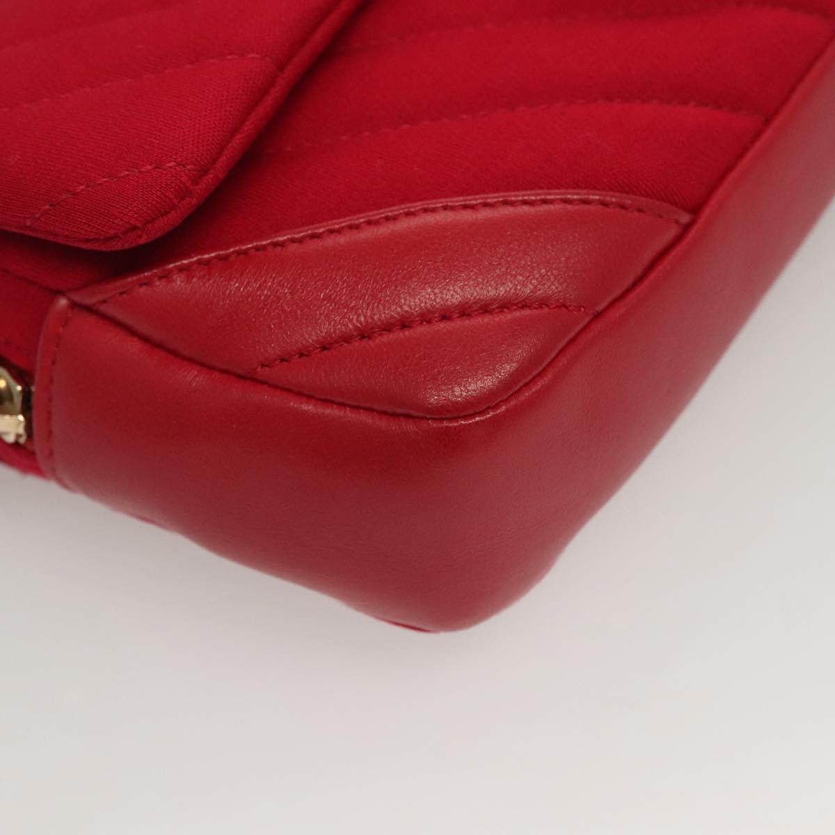 CHANEL Chain V Stitch Shoulder Bag Cotton Red Gold CC Auth 132418M
