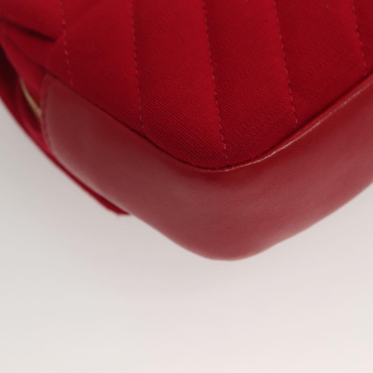 CHANEL Chain V Stitch Shoulder Bag Cotton Red Gold CC Auth 132418M