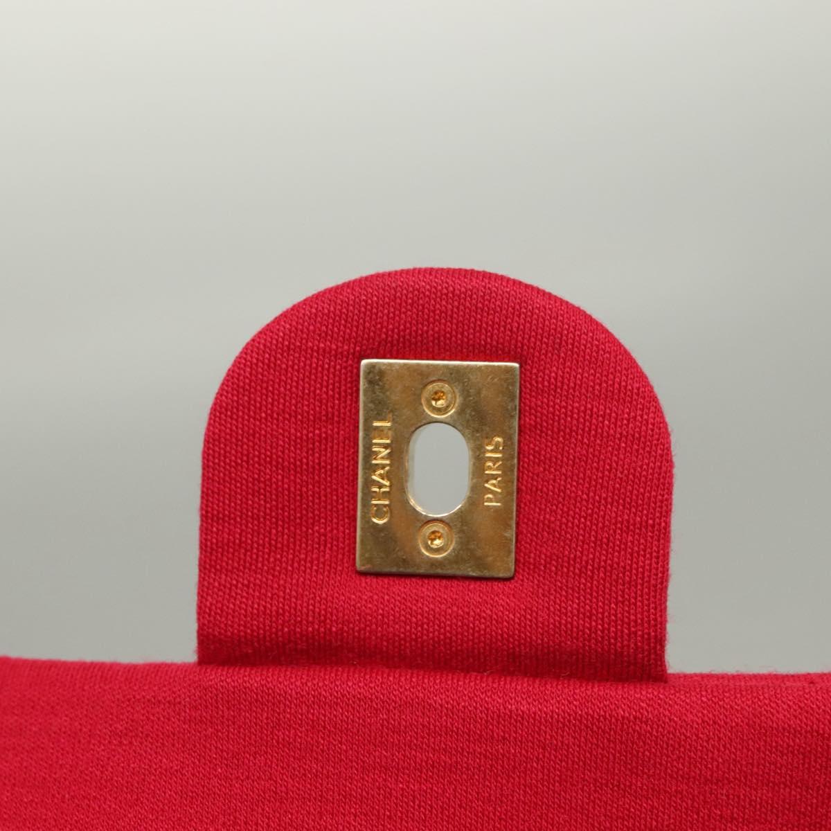 CHANEL Chain V Stitch Shoulder Bag Cotton Red Gold CC Auth 132418M