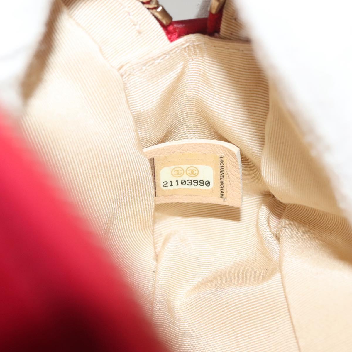 CHANEL Chain V Stitch Shoulder Bag Cotton Red Gold CC Auth 132418M