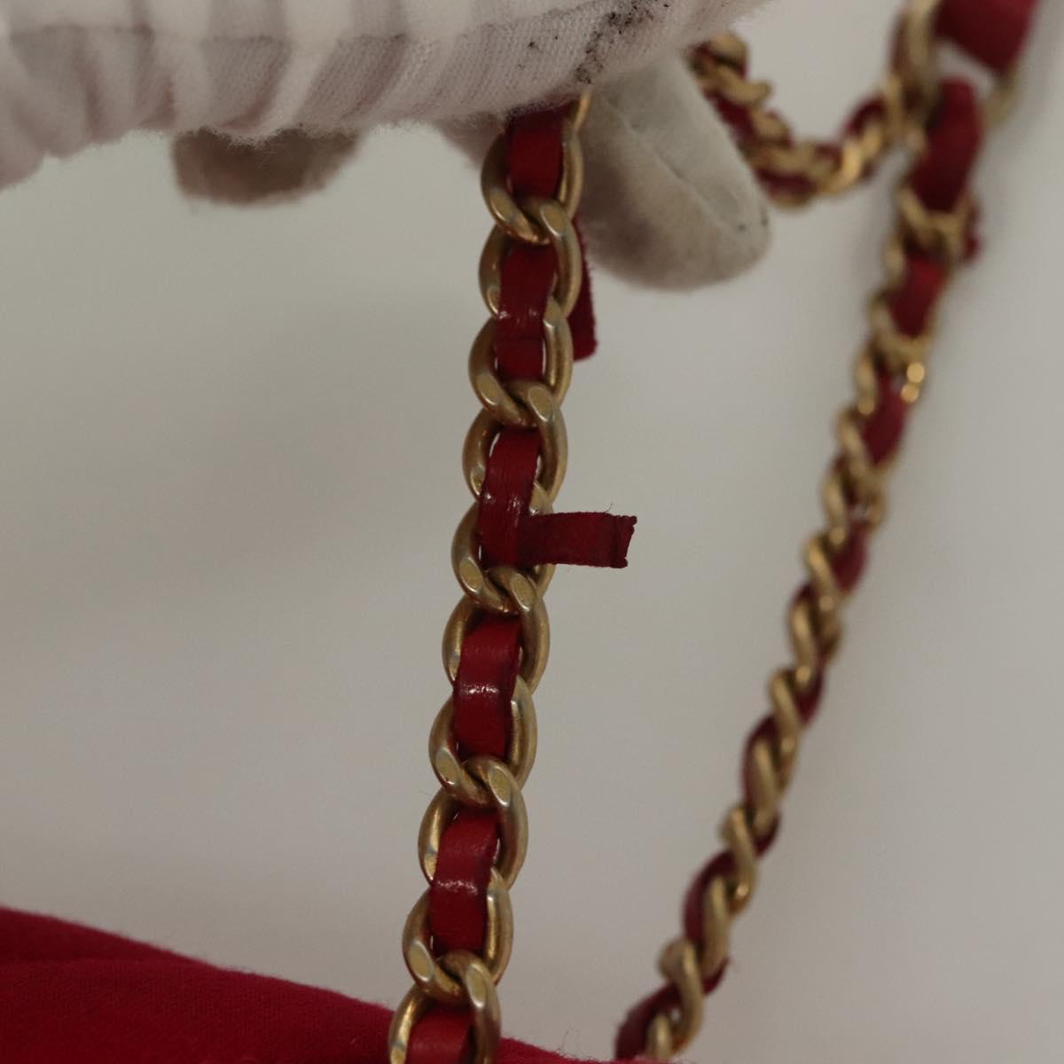 CHANEL Chain V Stitch Shoulder Bag Cotton Red Gold CC Auth 132418M
