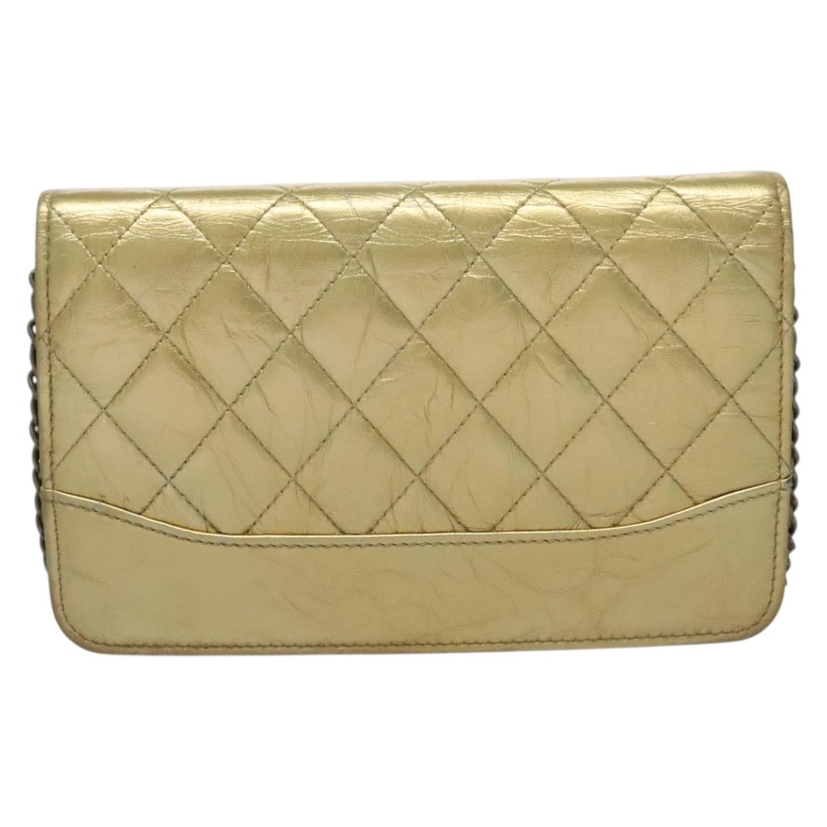 CHANEL Matelasse Chain Shoulder Bag Leather Gold CC Auth 132419