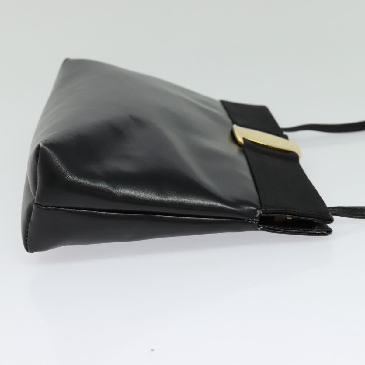 Salvatore Ferragamo Vala Shoulder Bag Leather Black Silver Auth 132421