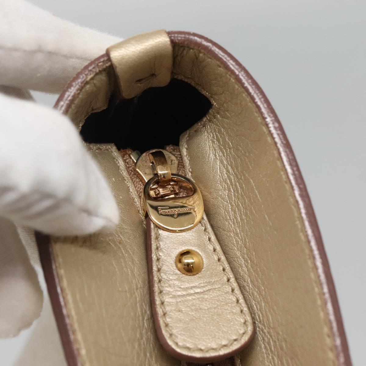 Salvatore Ferragamo Gancini Tote Bag Leather Gold Auth 132423