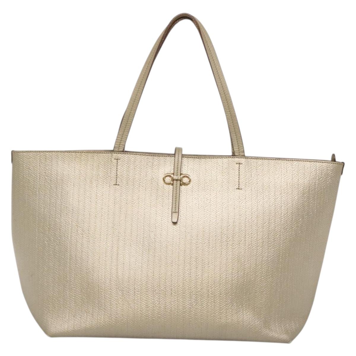 Salvatore Ferragamo Gancini Tote Bag Leather Gold Auth 132423