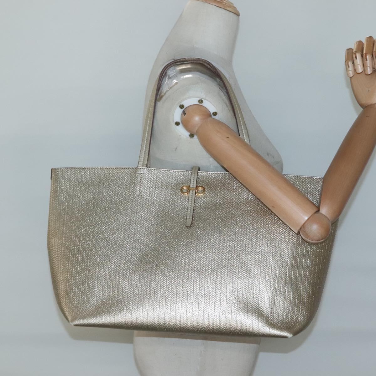 Salvatore Ferragamo Gancini Tote Bag Leather Gold Auth 132423