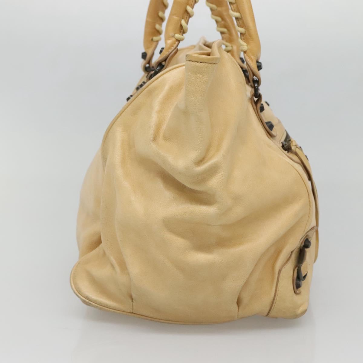 BALENCIAGA The Sunday Hand Bag Leather Beige Auth 132424