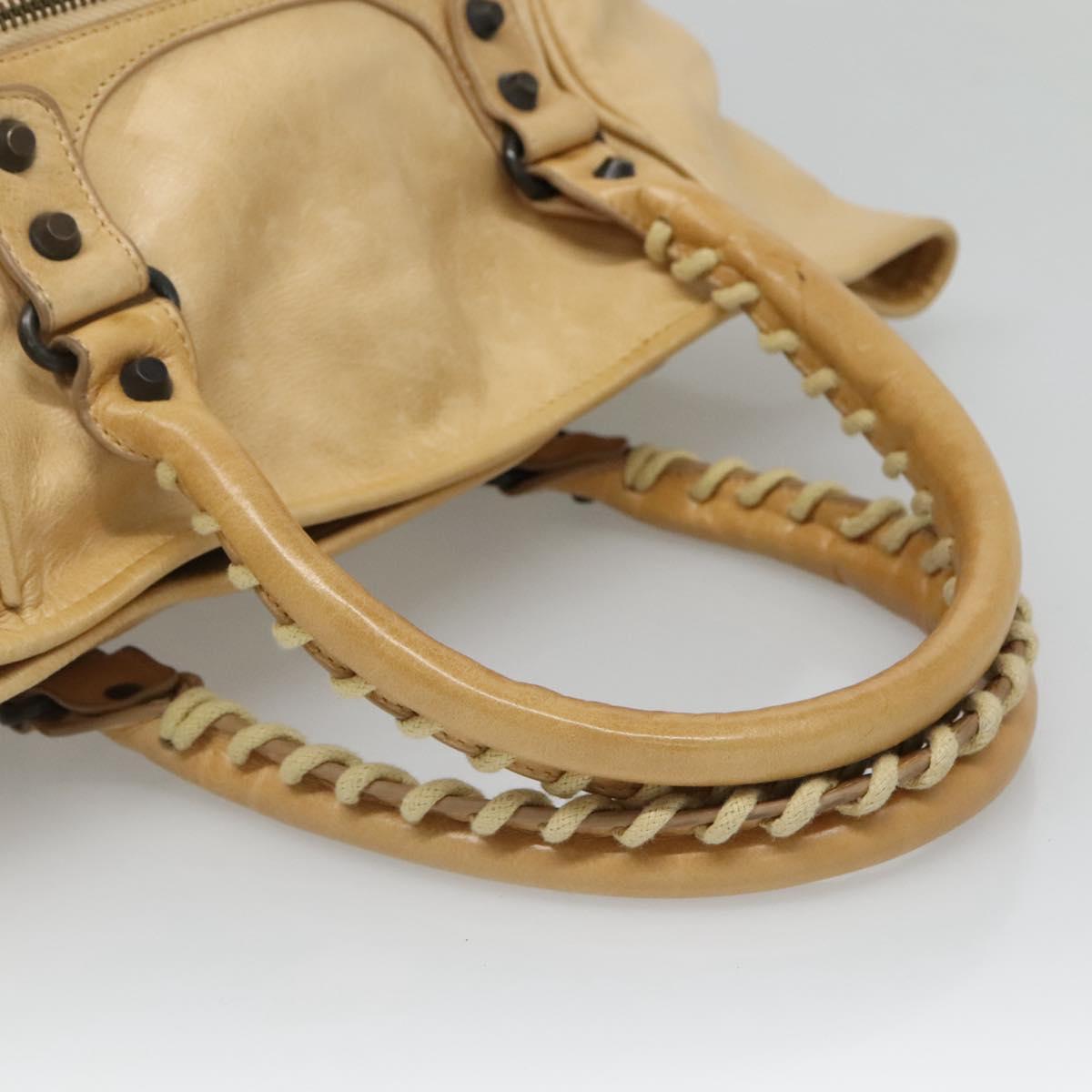 BALENCIAGA The Sunday Hand Bag Leather Beige Auth 132424