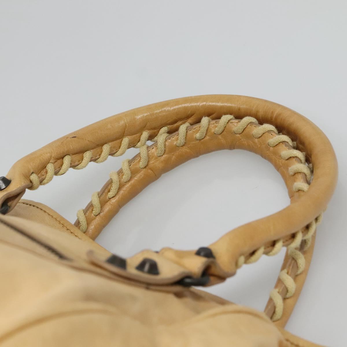 BALENCIAGA The Sunday Hand Bag Leather Beige Auth 132424