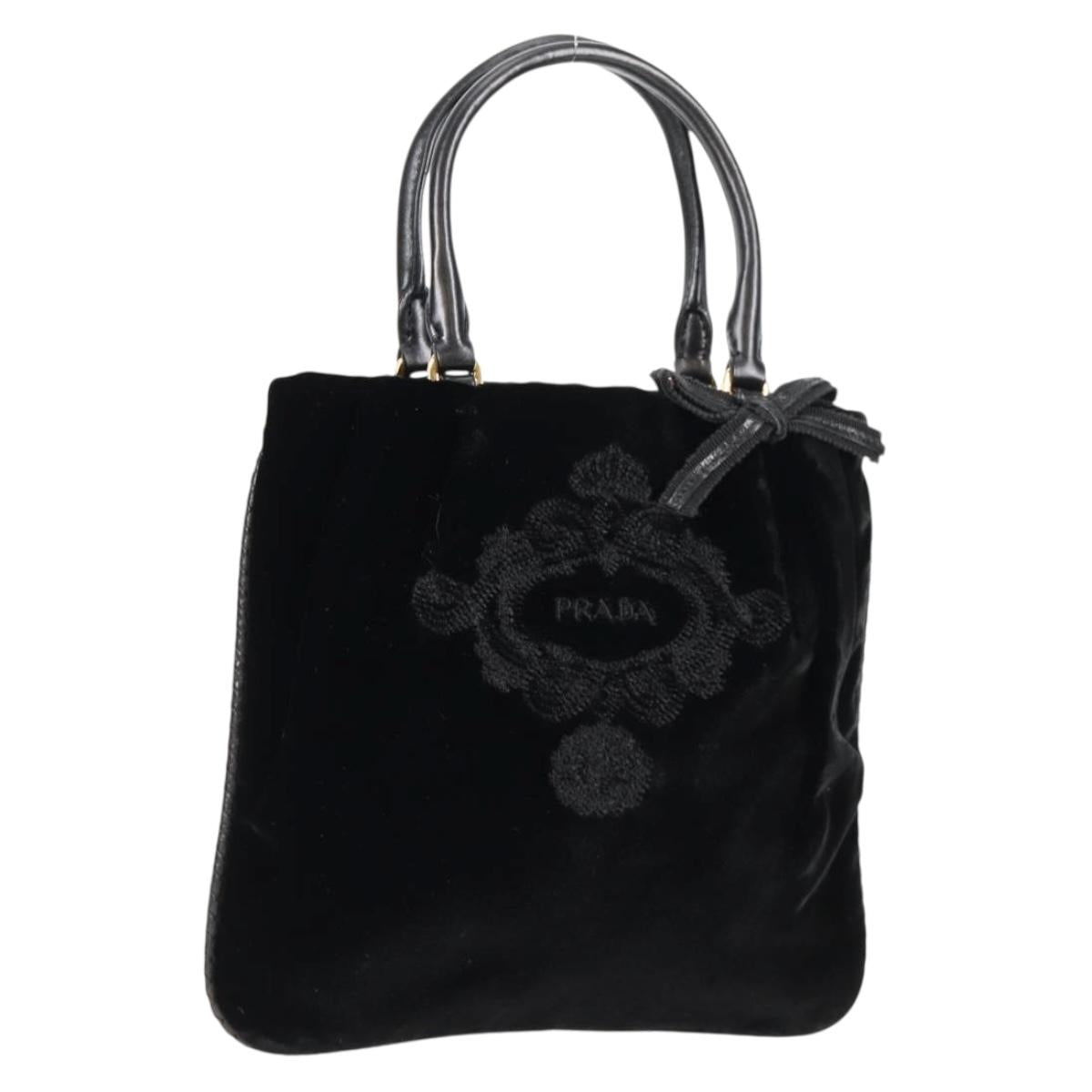 PRADA Hand Bag Velor Black Gold Auth 132428V