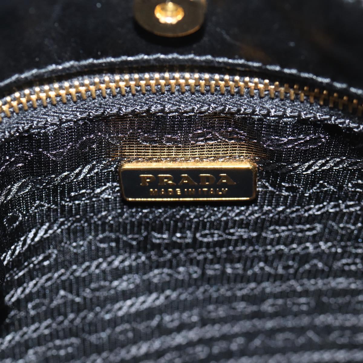 PRADA Hand Bag Velor Black Gold Auth 132428V