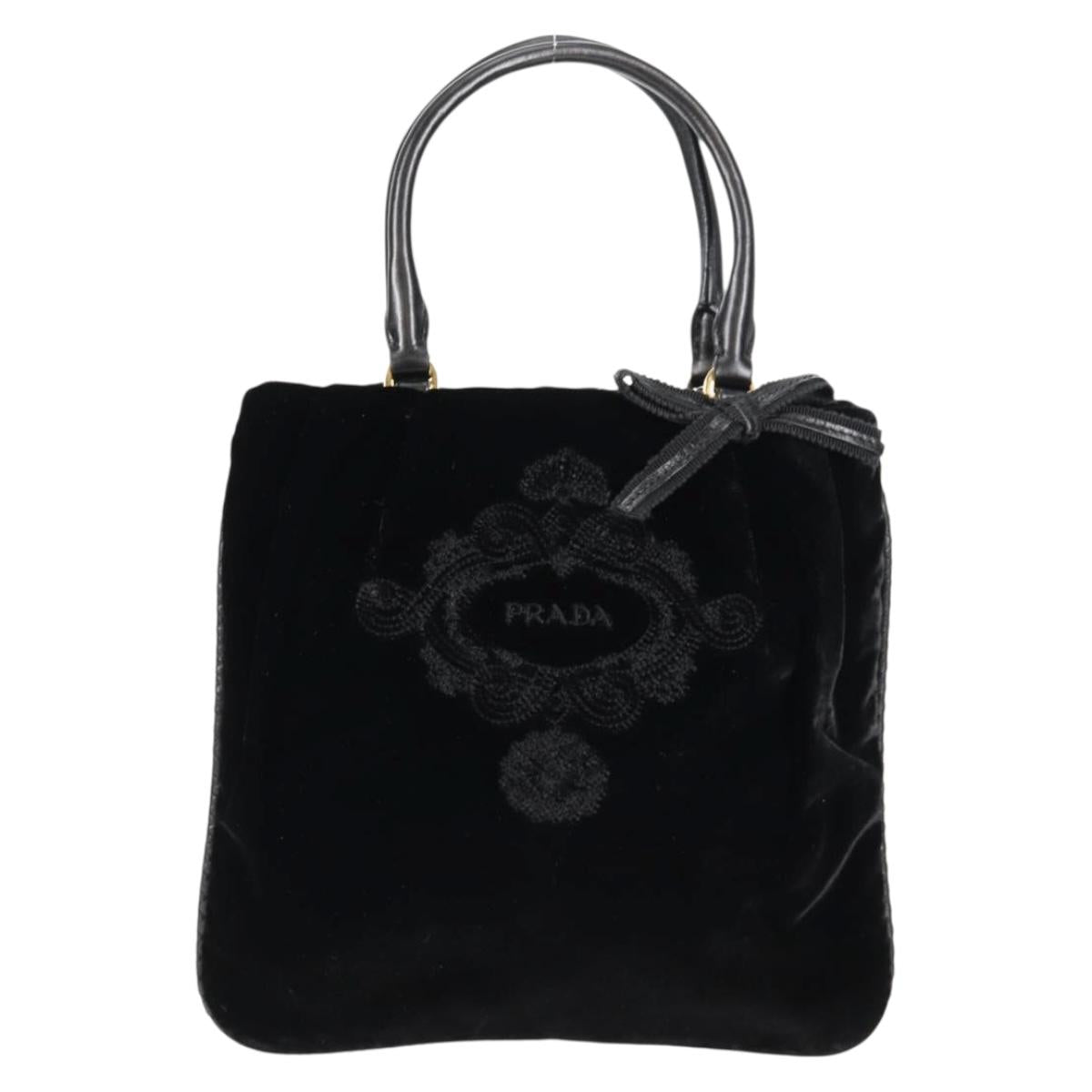 PRADA Hand Bag Velor Black Gold Auth 132428V