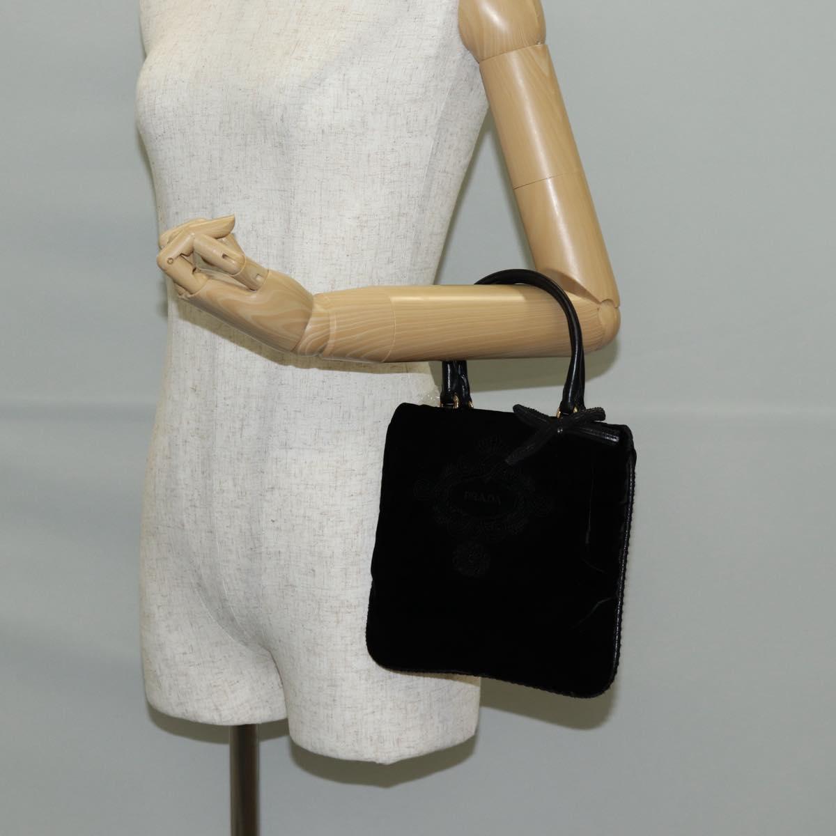 PRADA Hand Bag Velor Black Gold Auth 132428V