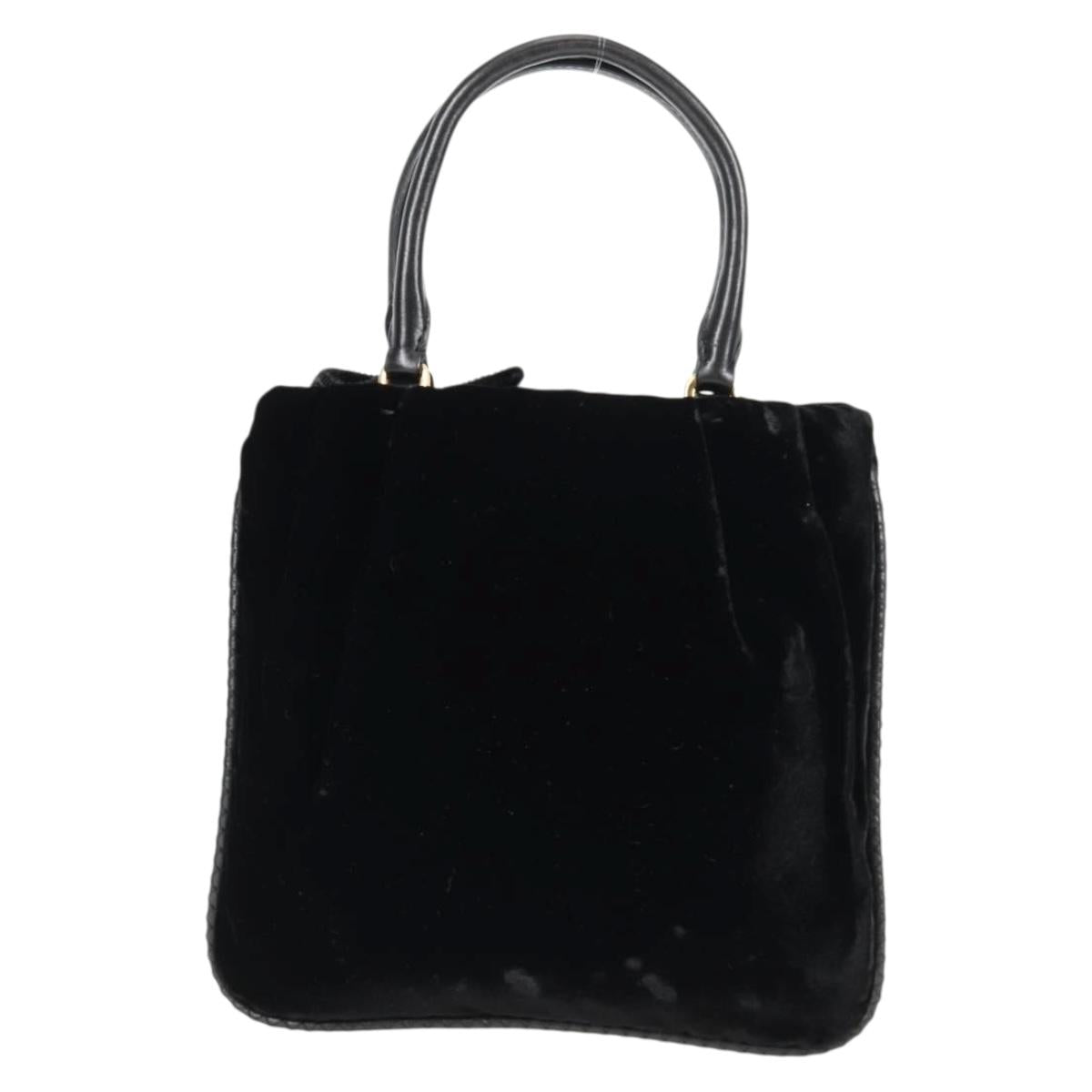 PRADA Hand Bag Velor Black Gold Auth 132428V