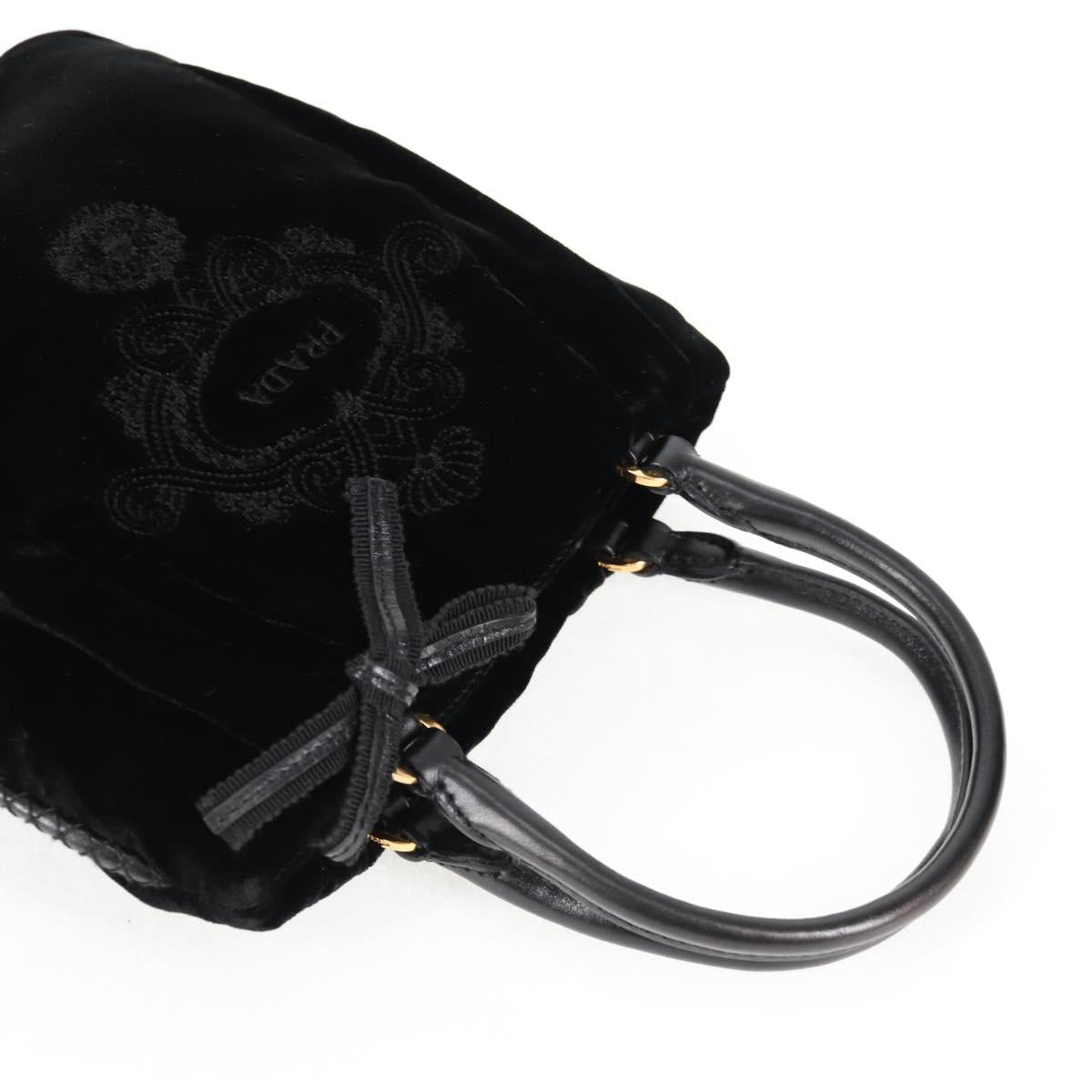 PRADA Hand Bag Velor Black Gold Auth 132428V