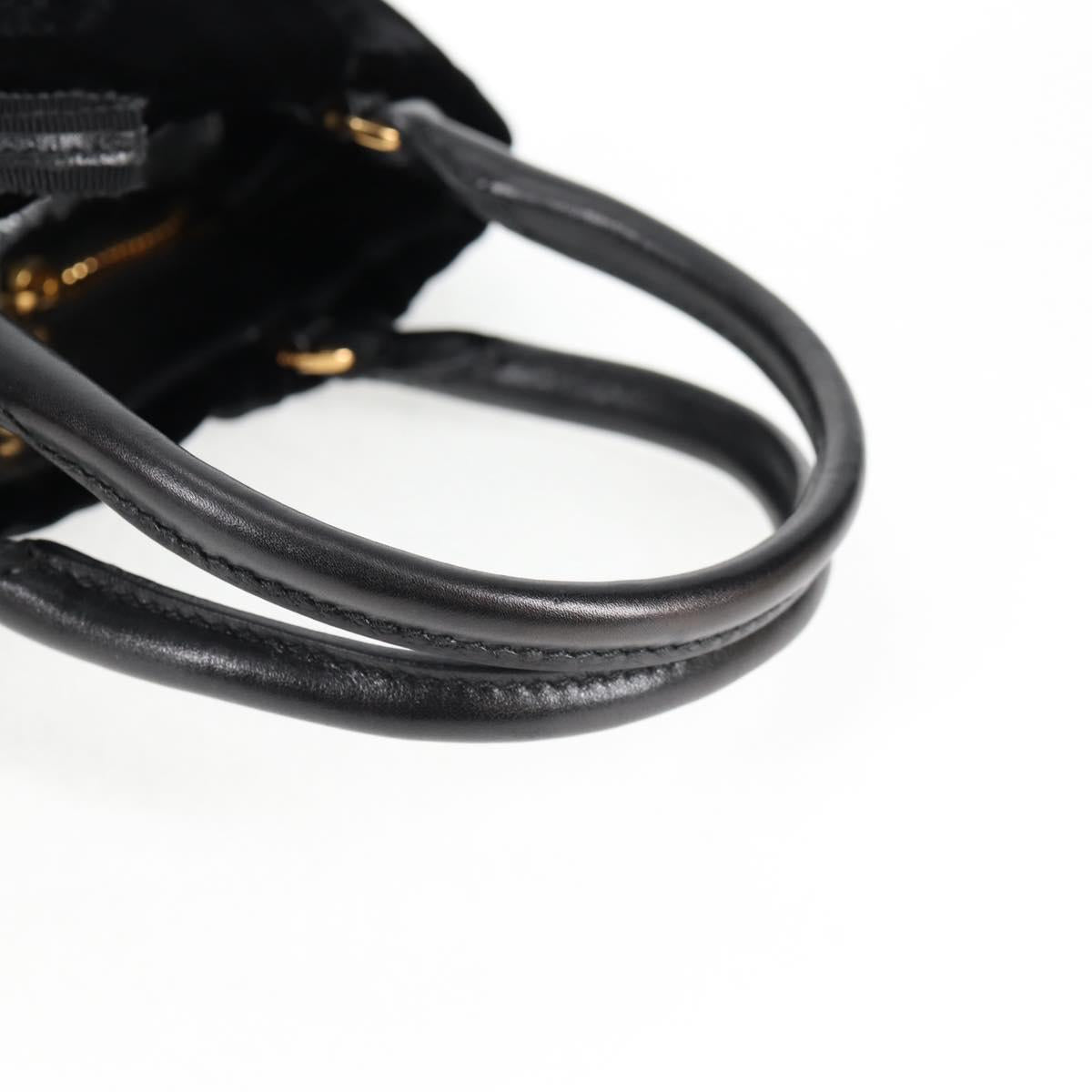 PRADA Hand Bag Velor Black Gold Auth 132428V