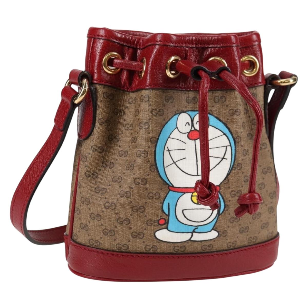 GUCCI Micro GG Supreme Doraemon Collaboration Bag PVC Beige Gold Auth 132450SAM
