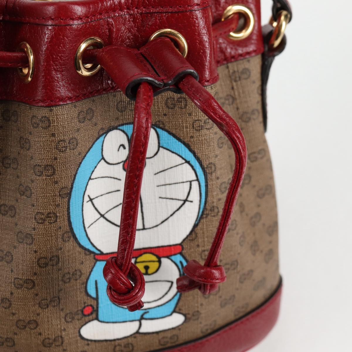 GUCCI Micro GG Supreme Doraemon Collaboration Bag PVC Beige Gold Auth 132450SAM