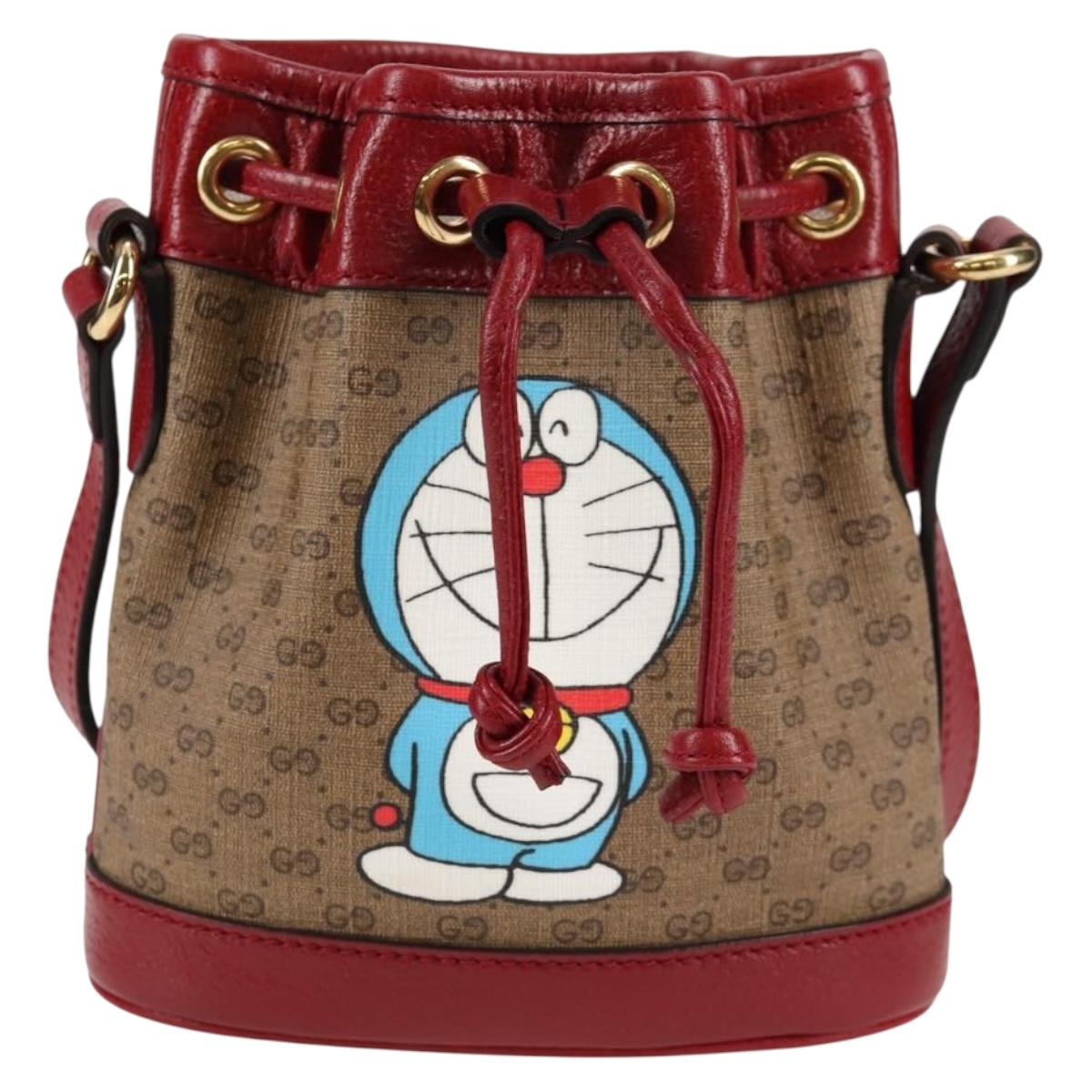 GUCCI Micro GG Supreme Doraemon Collaboration Bag PVC Beige Gold Auth 132450SAM