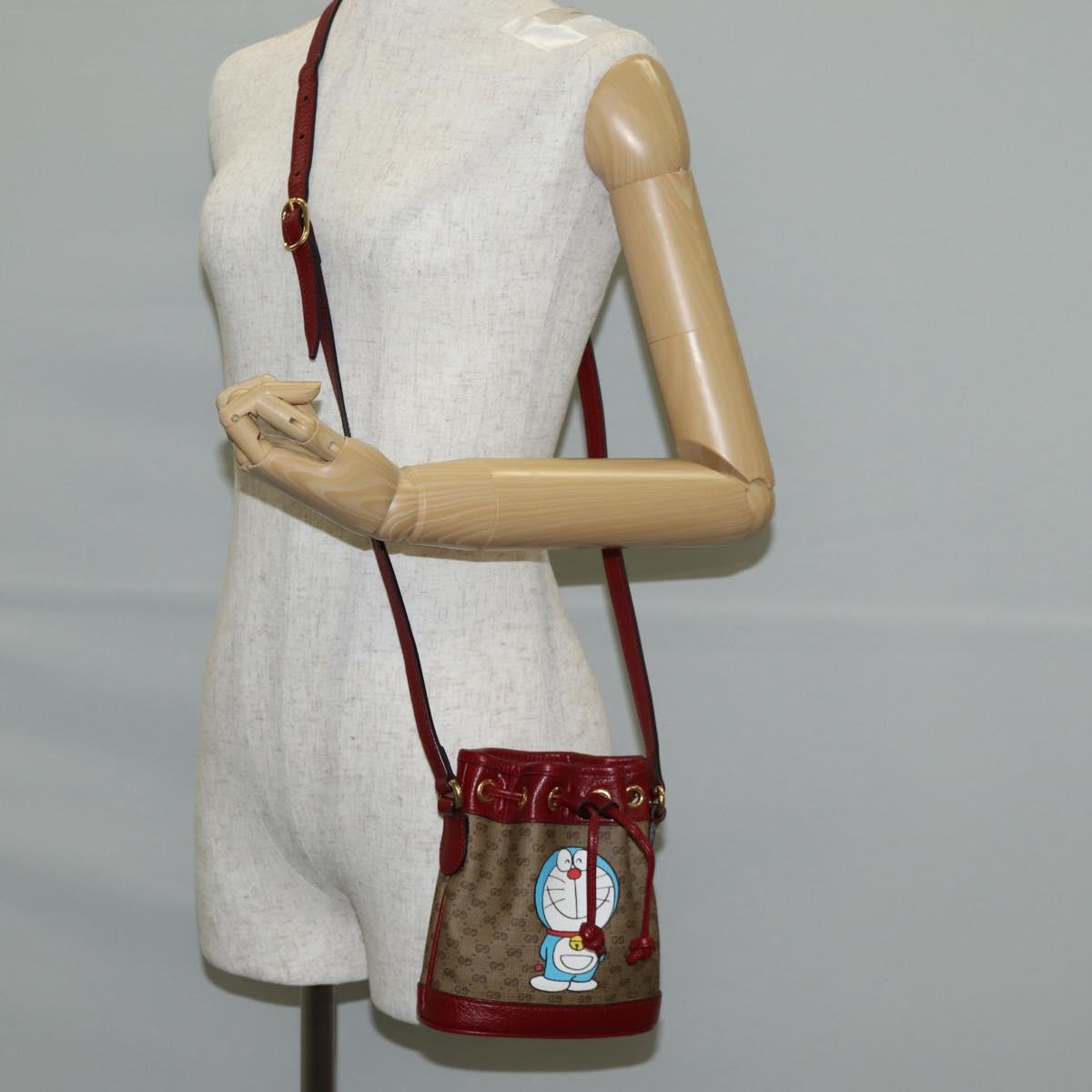 GUCCI Micro GG Supreme Doraemon Collaboration Bag PVC Beige Gold Auth 132450SAM